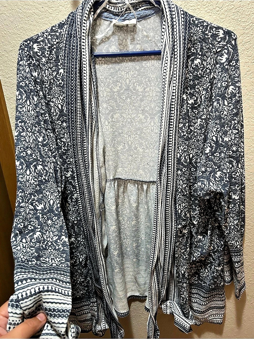 DaliaFloral Open Front Cardigan Gray & White 2X